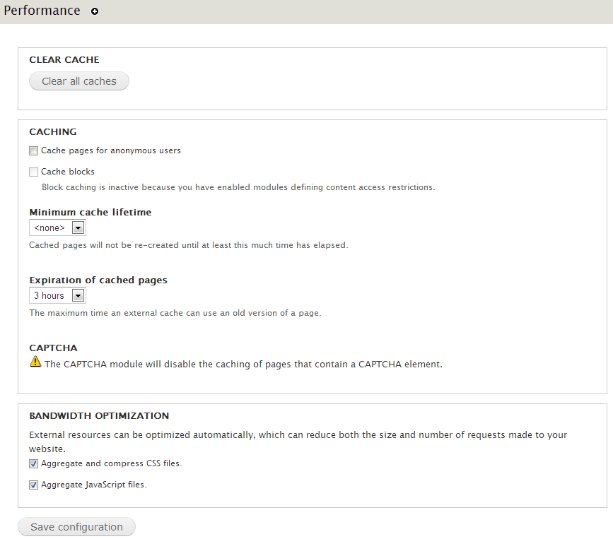 Performance settings Performance settings