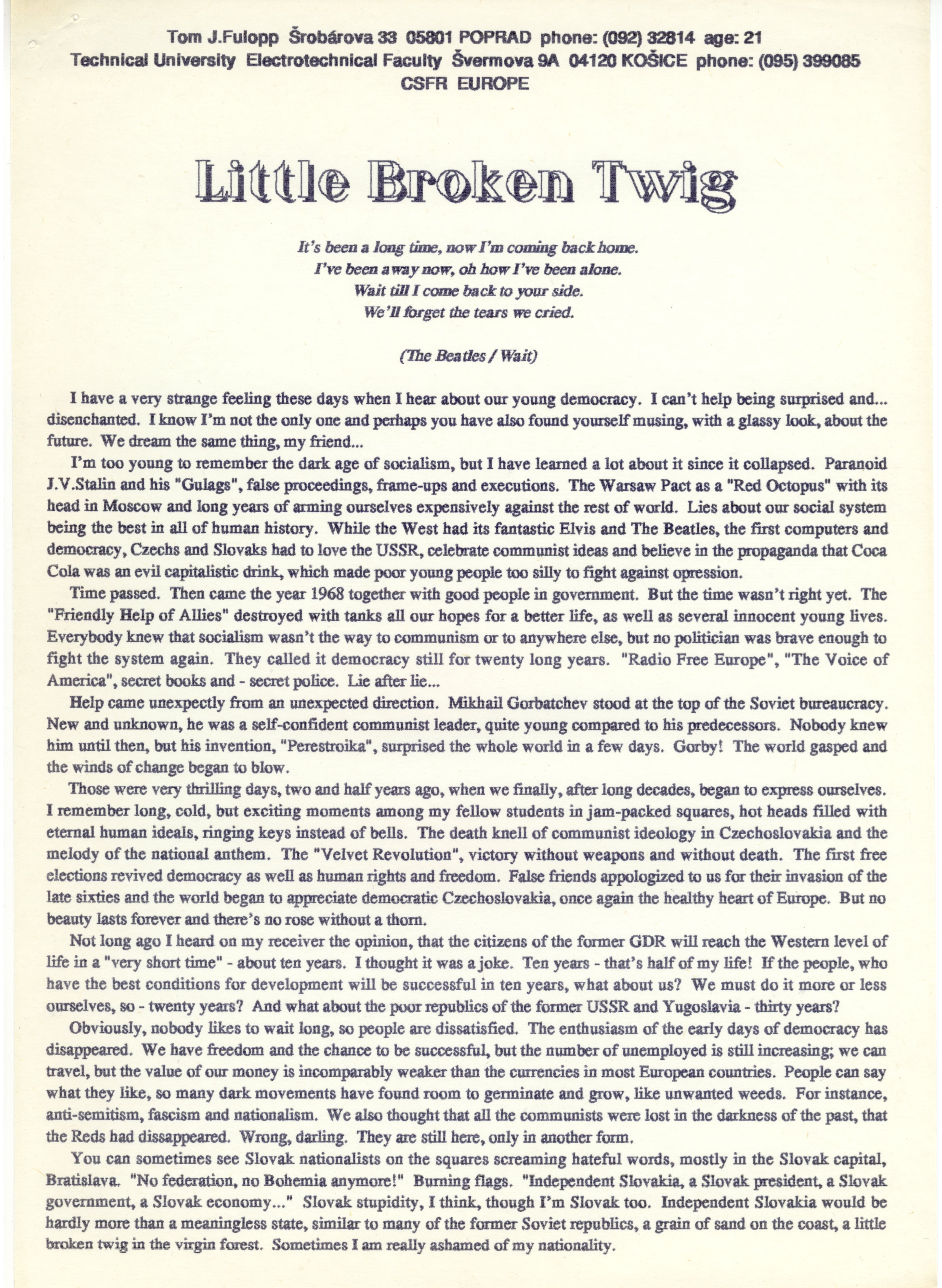Original printout of the essay Original printout of the essay